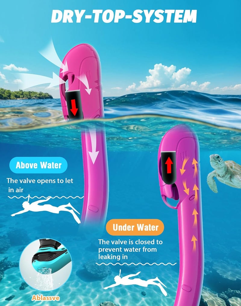 Greatever Snorkel Set Pano 3 Window Snorkel Mask Adult, Panoramic Wide View, Anti-Fog Scuba Diving Mask, Anti-Leak Snorkel Goggles Dry Top Snorkel, Professional Snorkeling Gear for Adults - Image 5